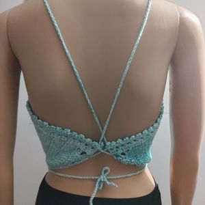 Handmade multicolored blue crochet crop top, medium